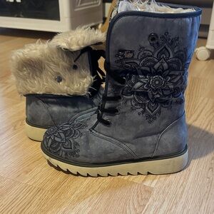 Women's Elegant Blue Winter Boots with Faux Fur